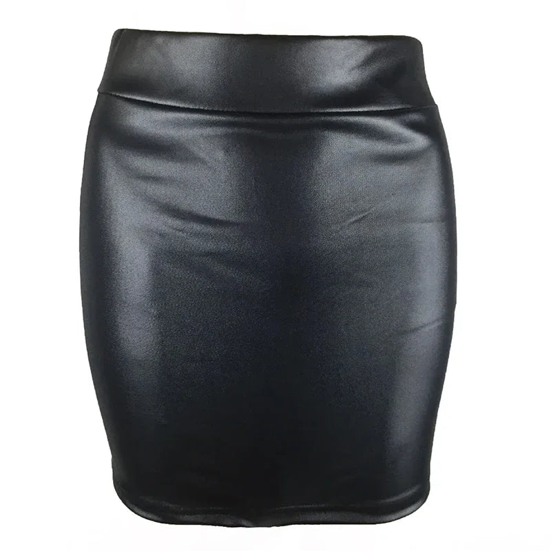 Slim Imitation Leather Pencil Mini Skirt High Waist