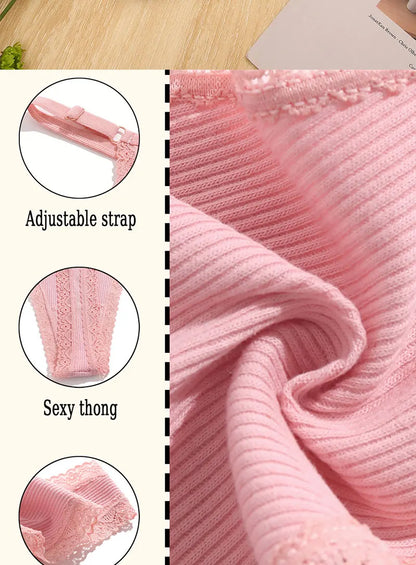 5PCS Sexy G-String Panties – Cotton, Adjustable Waist, Women's Bikini Thongs Lingerie