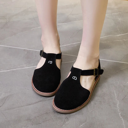 Flat-Soled Retro Frosted Genuine Leather Women's Sandals - New Hollow Roman Baotou Sandals for Women