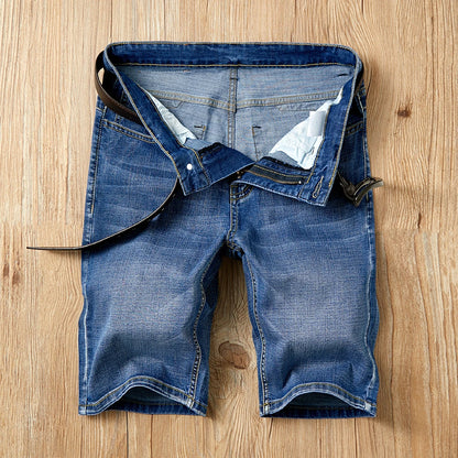 Men's Shorts Jeans – Denim Stretch Pants, Dark Blue, Fashion Design, Slim Straight Fit, Summer Shorts for Men