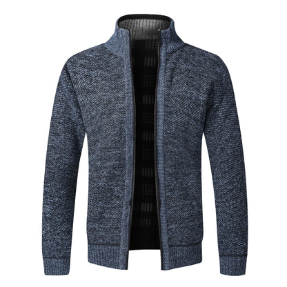 Warm Cardigan – Men's Fleece Sweater With Full Zip, Slim Fit, And Luxury Brand Knitted Design, Perfect For Cold Weather