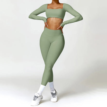 Sportswear Set – Long-Sleeve Top & High-Waisted Shorts or Leggings