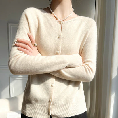 100% Wool Cardigan – Solid Color, Warm Knitwear, Casual Autumn Winter Outerwear