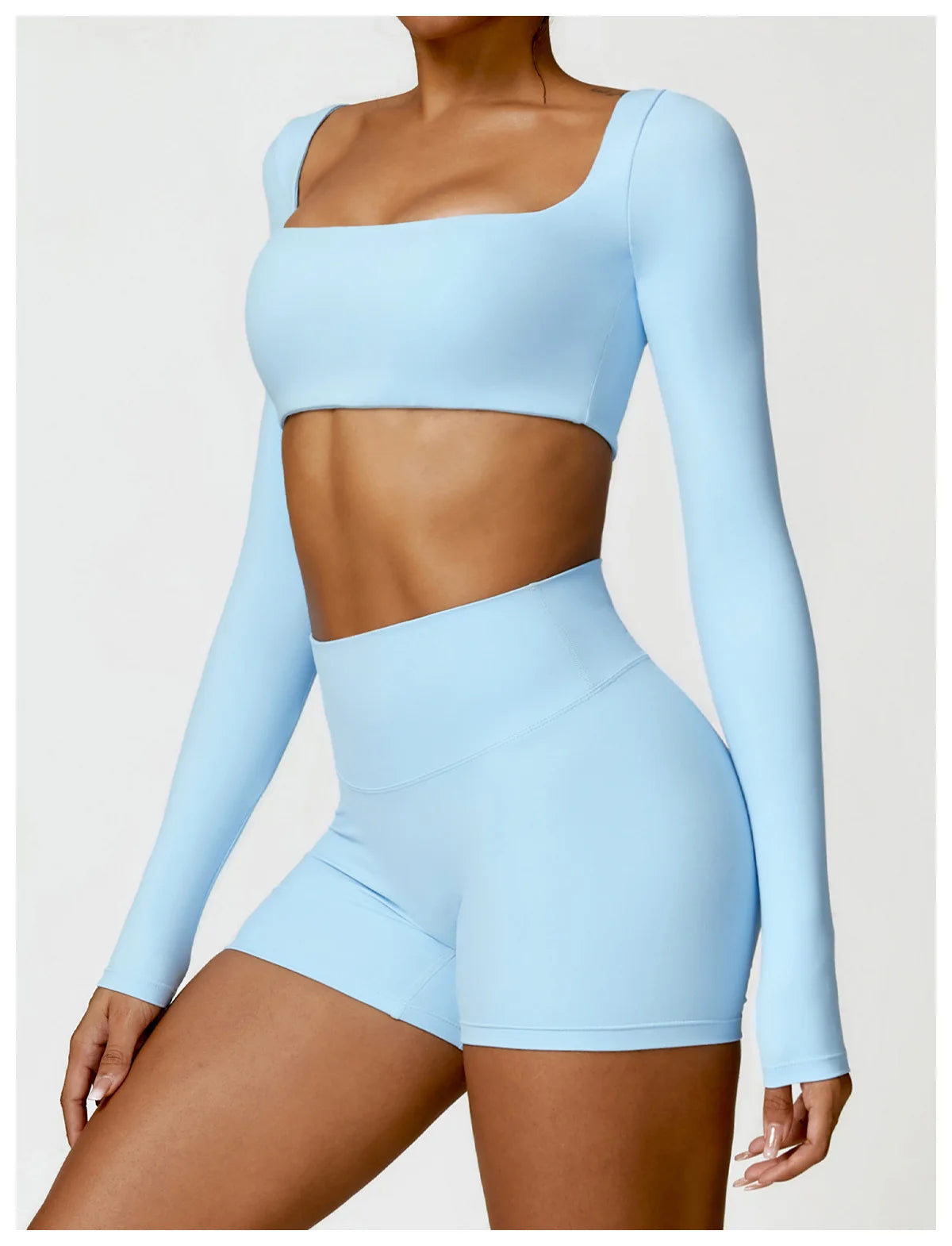 Sportswear Set – Long-Sleeve Top & High-Waisted Shorts or Leggings