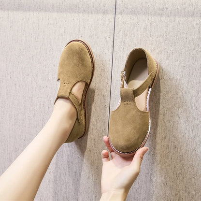 Flat-Soled Retro Frosted Genuine Leather Women's Sandals - New Hollow Roman Baotou Sandals for Women