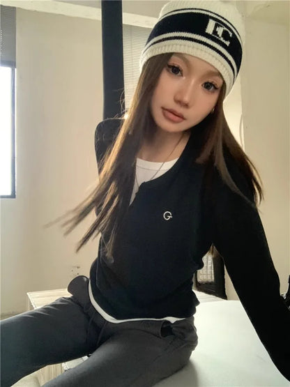 Women's Fake Two-Piece T-Shirt – Long Sleeves, Autumn/Winter, Slim Fit, Slimming Effect, Retro Style, Bottoming Top