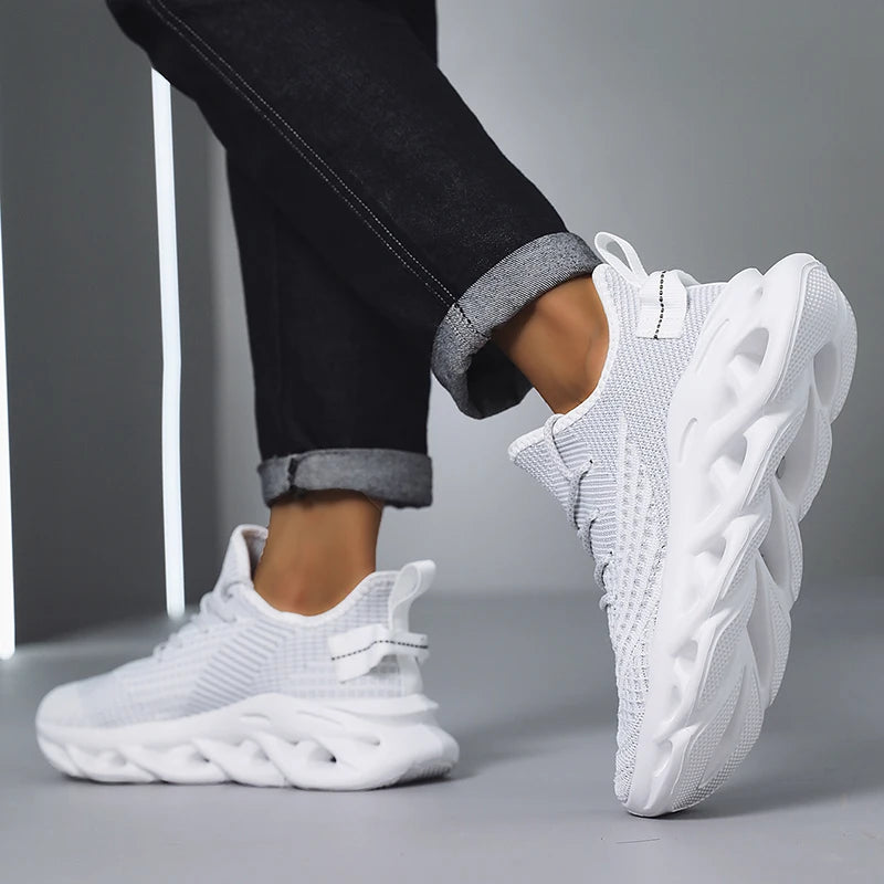 Comfortable Sneakers – Breathable Mesh Tennis Sports Running & Walking Outdoor Shoes for Men, Red Flying Weave, Slip-on Gym Shoes