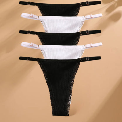 5PCS Sexy G-String Panties – Cotton, Adjustable Waist, Women's Bikini Thongs Lingerie
