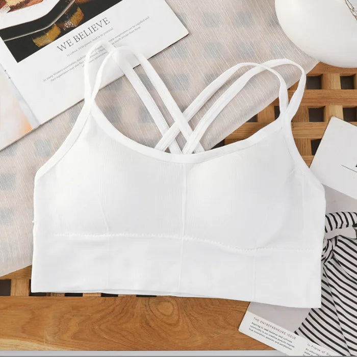 Sexy Women's Cross-Back Tank Top – Breathable Sports Bra, Soft Fitness Yoga Wear, Solid Color