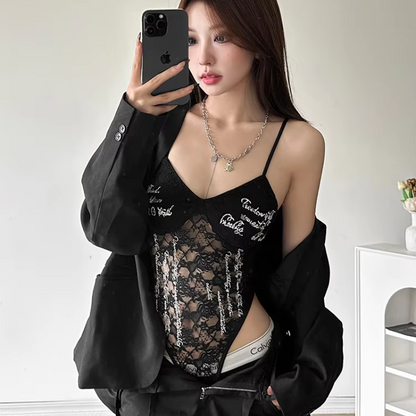 Patchwork Bodysuit – Sling, Off-Sleeve, Skinny, Backless, Chic & Versatile Fashion for Women