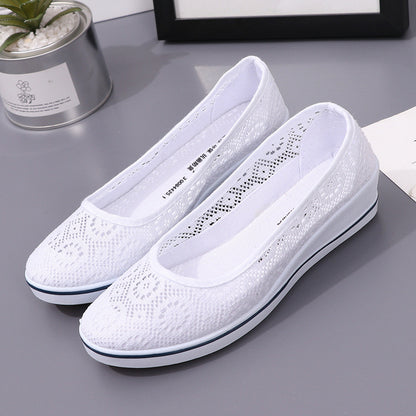 Lace Hollow Breathable Little White Shoes - Flat Mid Wedge Heel Women's Summer Beauty Sneakers